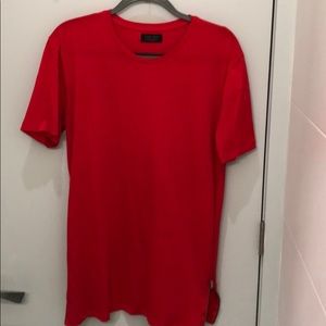 Zara Man Long Red T-Shirt with Side Zipper Detail